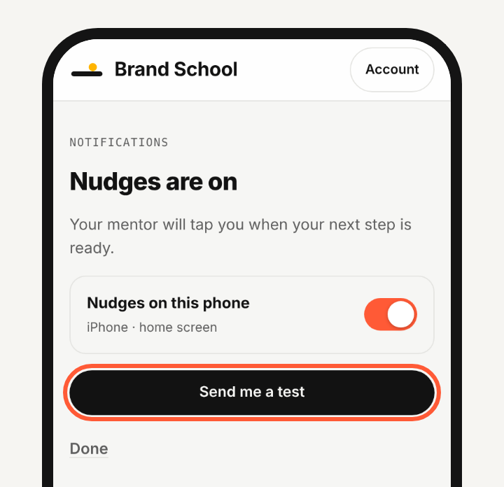 The Nudges are on screen with Send me a test outlined.