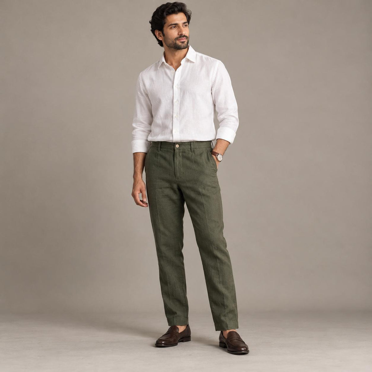 Rimore olive linen trousers