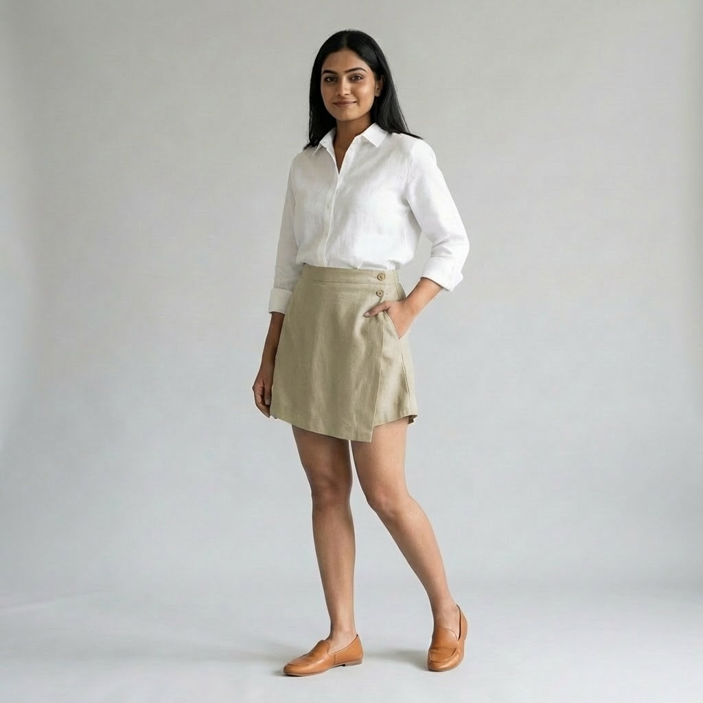Rimore taupe linen skort with pockets
